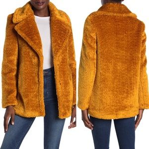 French Connection Faux Fur Notch Collar Coat